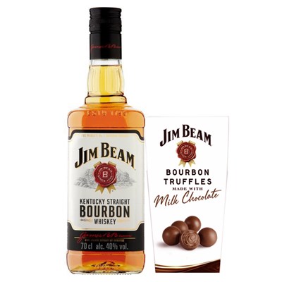 Jim Beam White Label Whisky 70cl and Milk Chocolate Bourbon Truffles 135g